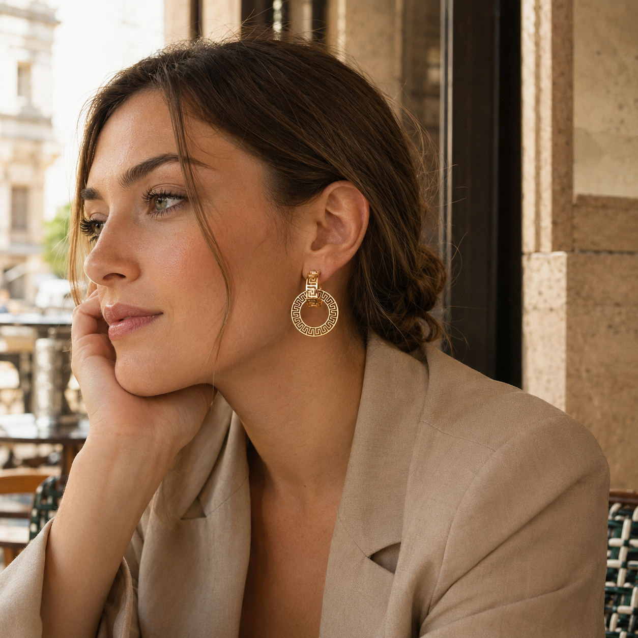 Gold Greek Key Double Hoop Earrings