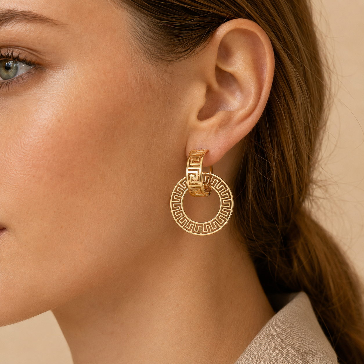 Gold Greek Key Double Hoop Earrings