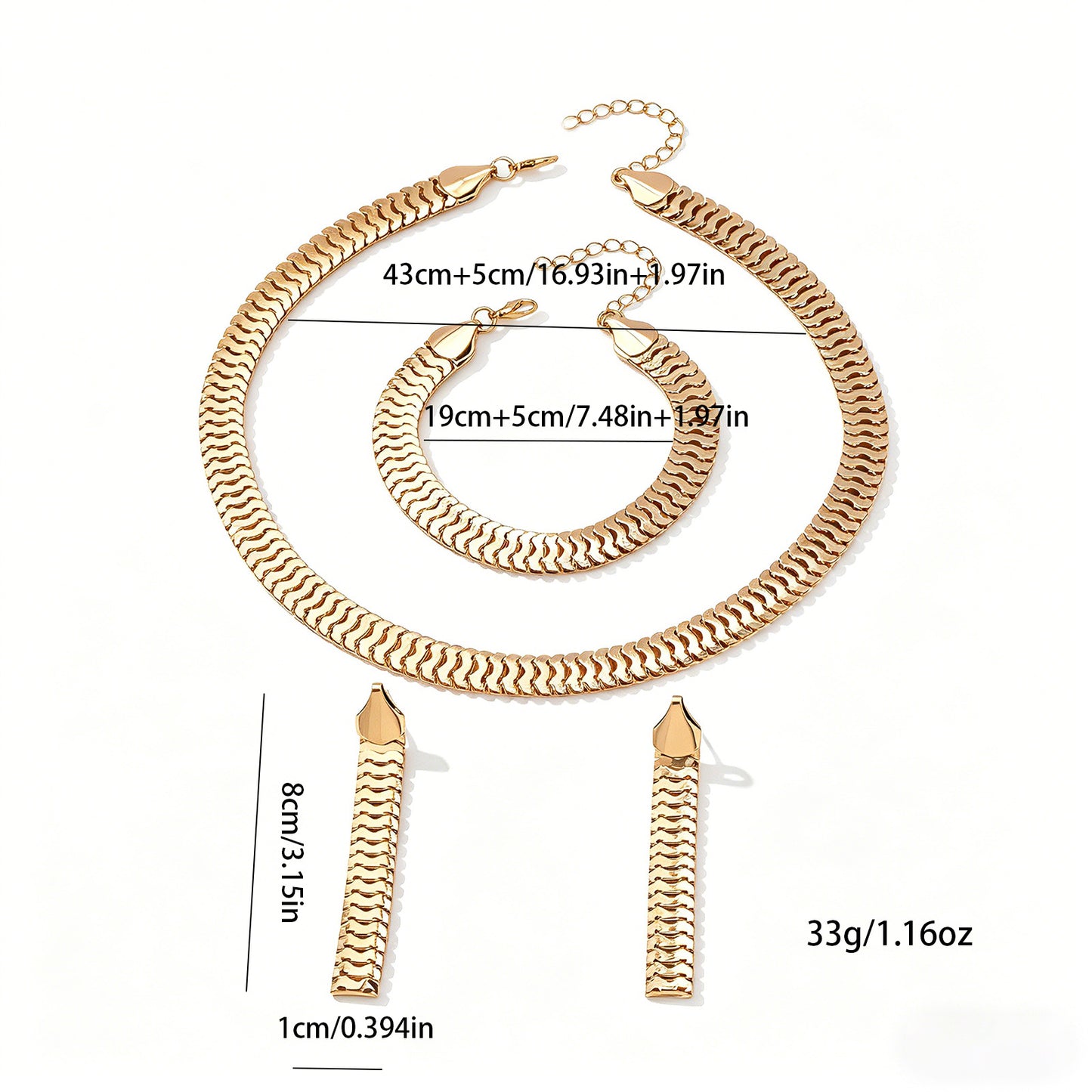 Cross-Border Xiyin Fashionable Elegant Personality All-Match Golden European and American Style Necklace Bracelet Earrings Set for Women