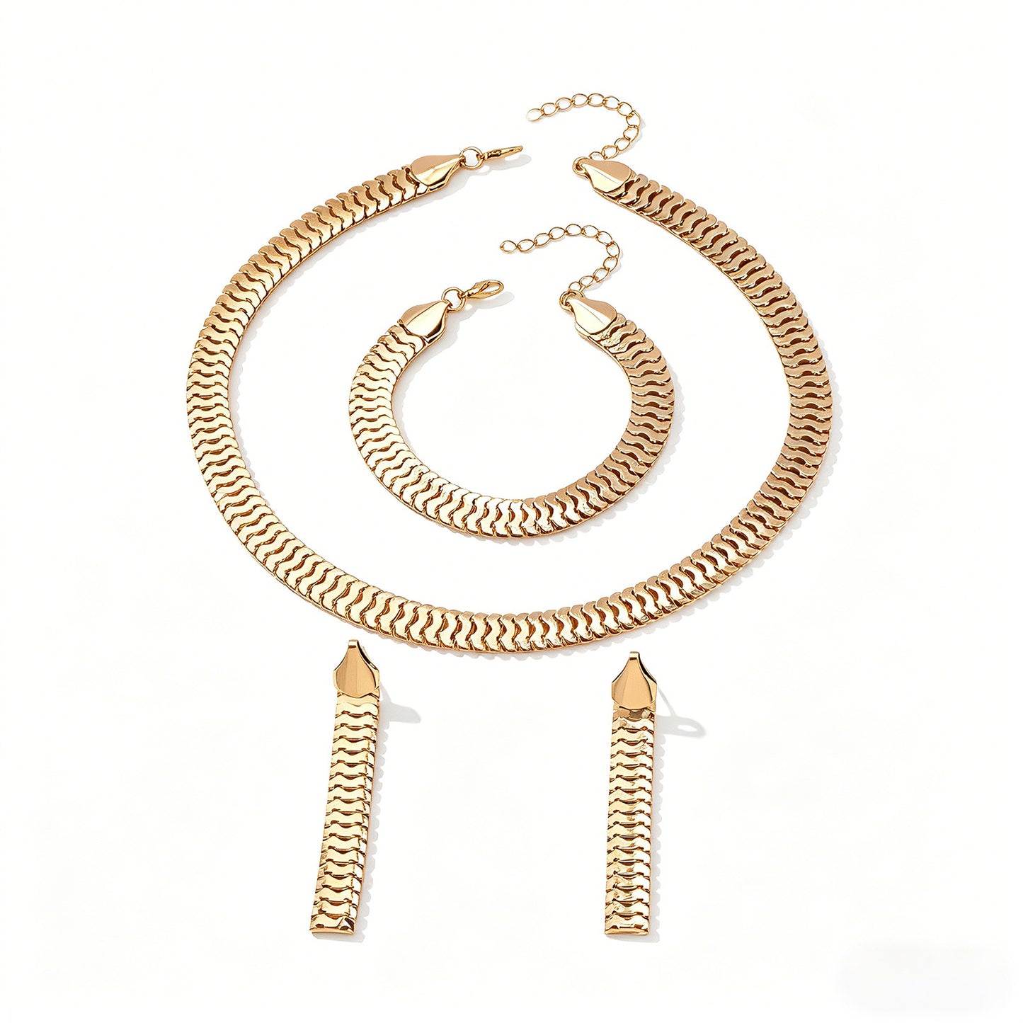 Cross-Border Xiyin Fashionable Elegant Personality All-Match Golden European and American Style Necklace Bracelet Earrings Set for Women