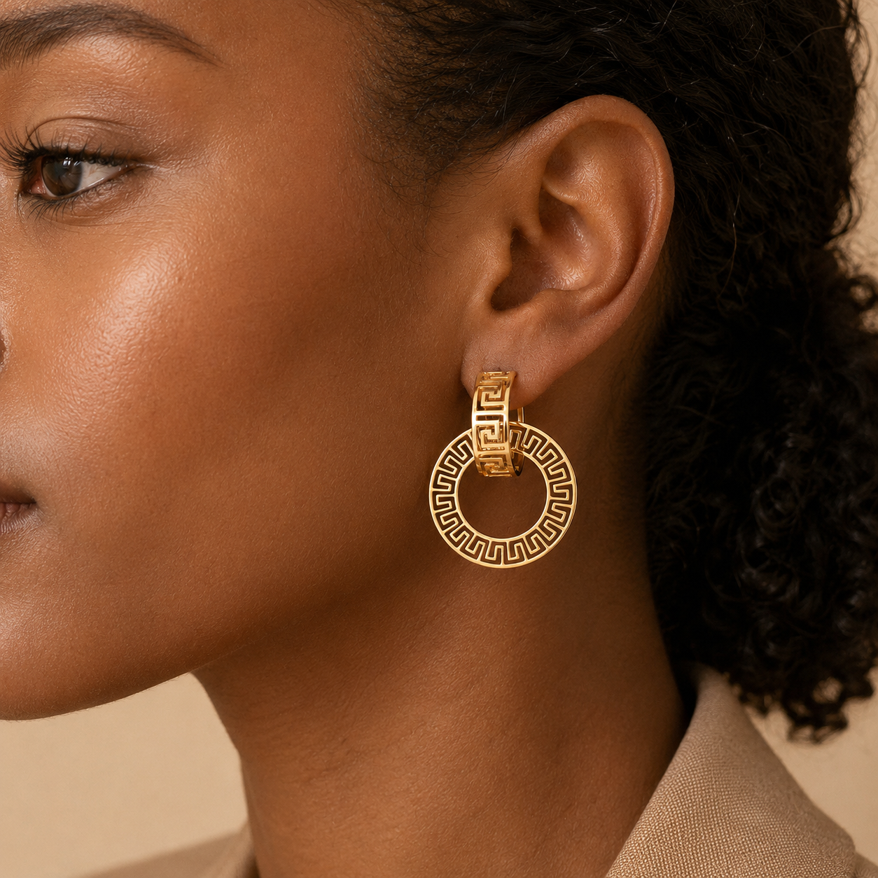 Gold Greek Key Double Hoop Earrings