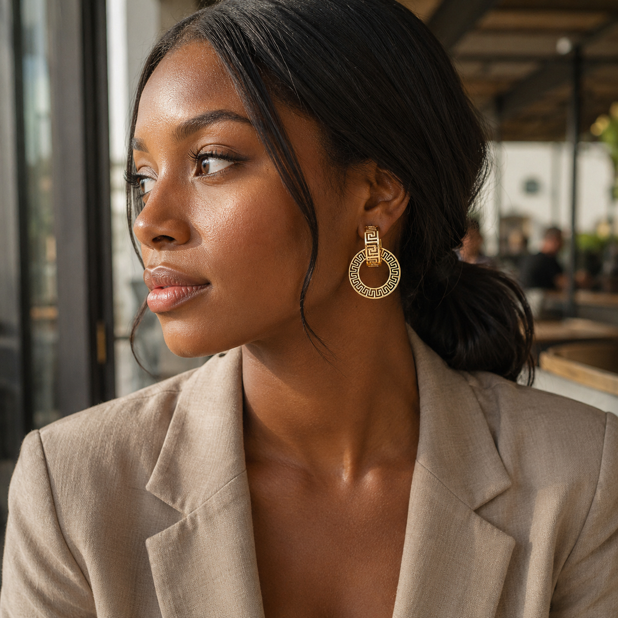 Gold Greek Key Double Hoop Earrings
