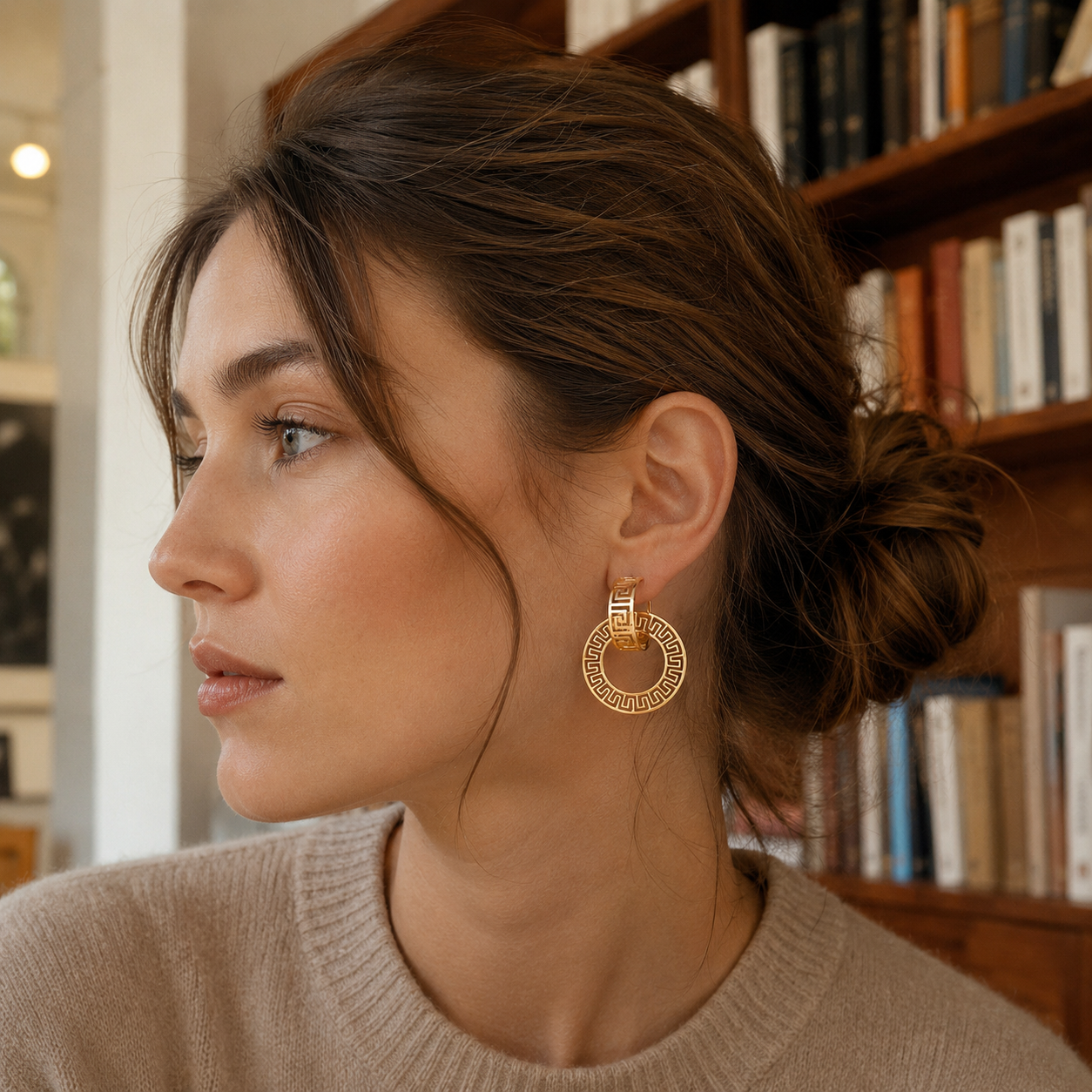Gold Greek Key Double Hoop Earrings