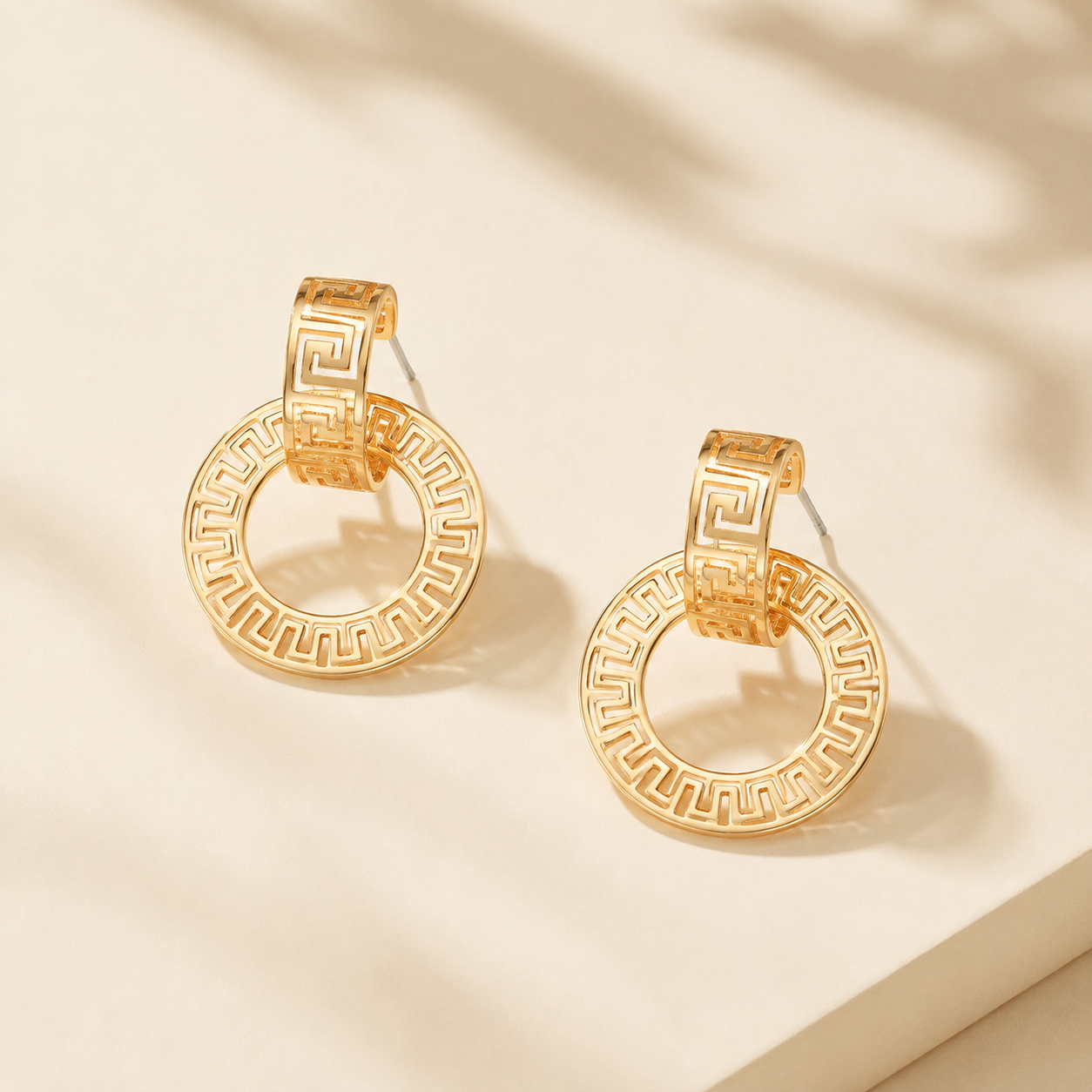 Gold Greek Key Double Hoop Earrings