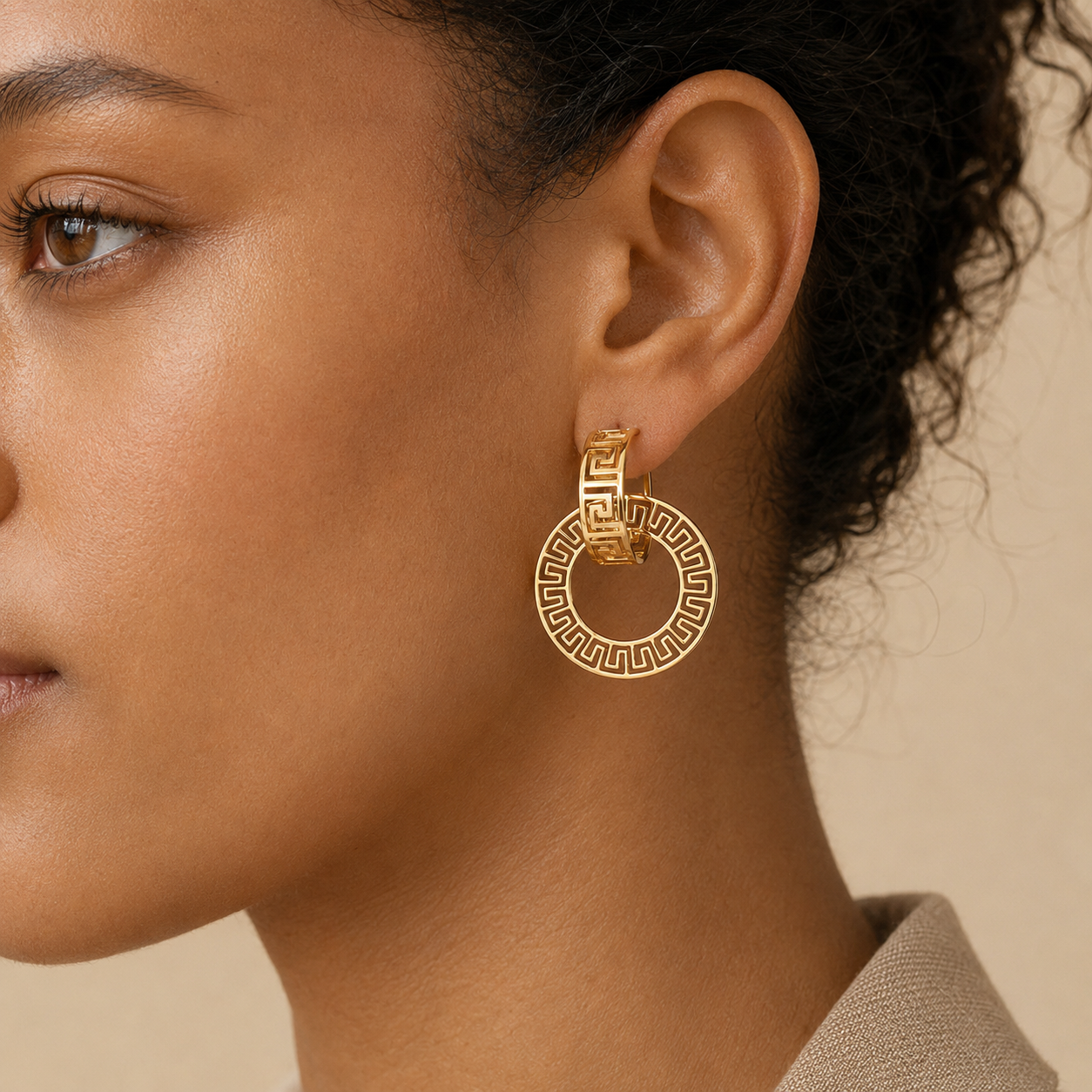 Gold Greek Key Double Hoop Earrings